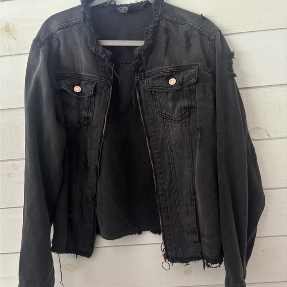 Ashley Stewart Black Distressed Denim Jacket in size 14/17. Great condition! - Picture 9 of 13